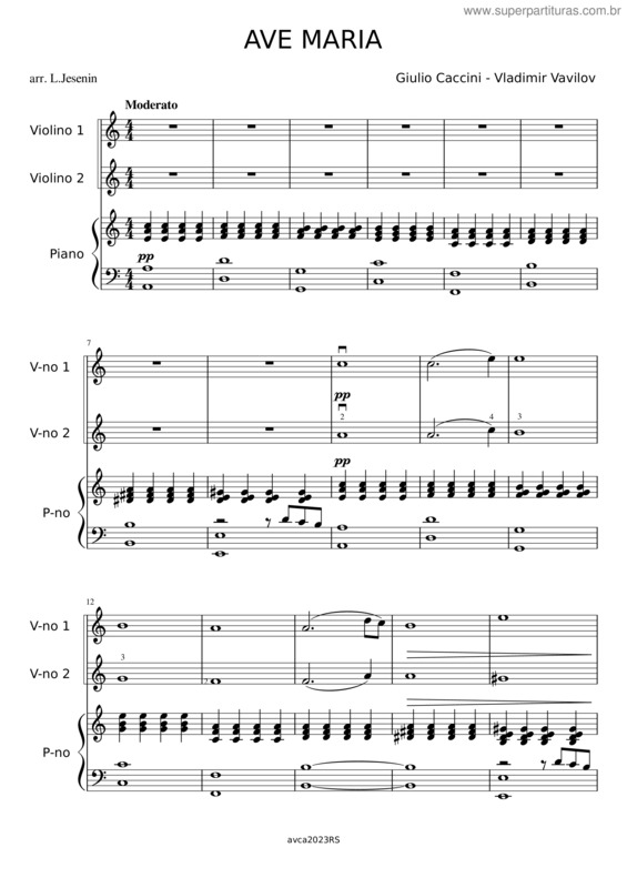 Partitura da música Ave Maria [2Vn&Pf] – Caccini G. – Vavilov V. Arr. L.Jesienin
